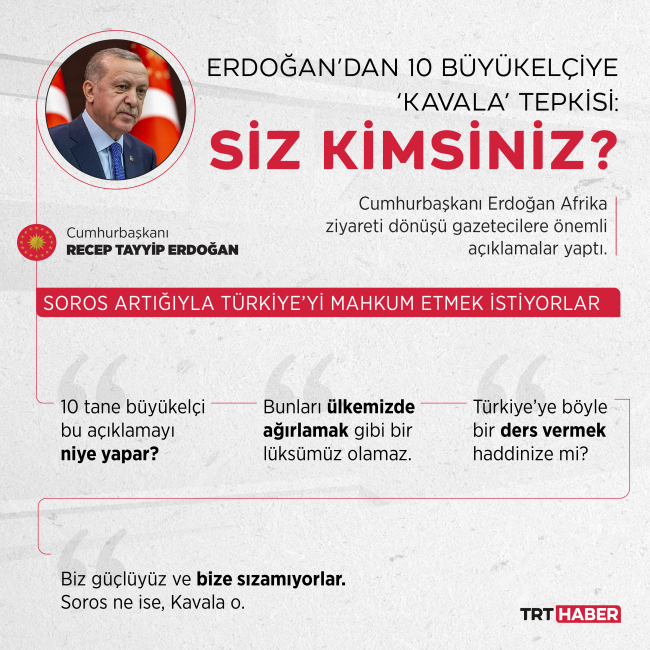 Erdoğan'dan 10 büyükelçiye: Türkiye’ye ders vermek haddinize mi?