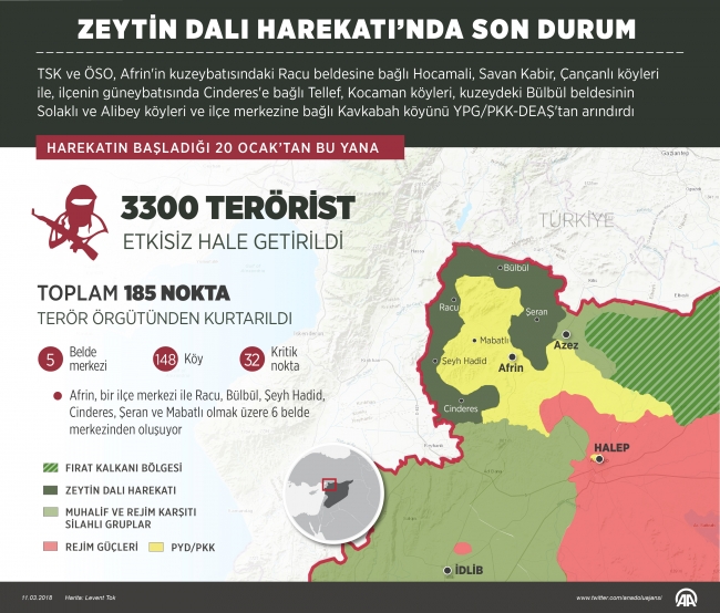 Afrin'de kritik öneme sahip Bocite Dağı teröristlerden temizlendi