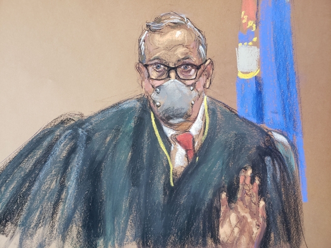 Davanın yargıcı Peter Cahill'i resmeden çizim. | Reuters