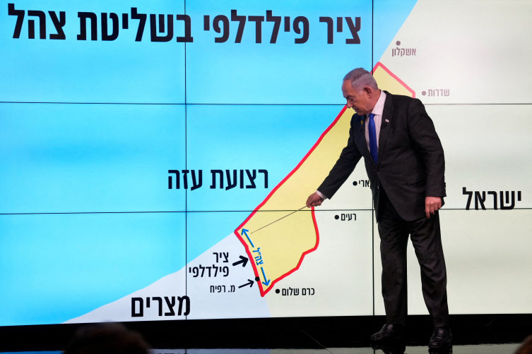 Katil Netanyahu, koridorun önemini anlatıyor. Fotoğraf: Reuters