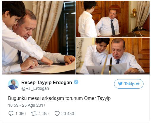 Cumhurbaşkanı Erdoğan, torunuyla fotoğraflarını paylaştı