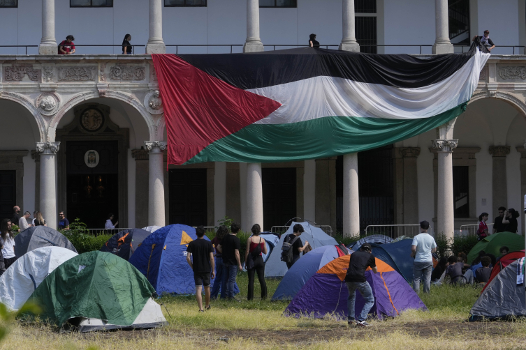 Milano Devlet Üniversitesi'nde Filistin'e destek çadırları | Fotoğraf: AP