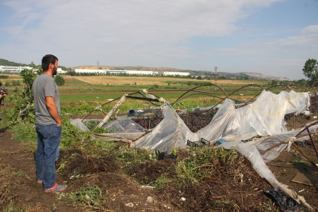 Hortumun vurduğu seralar drone ile görüntülendi