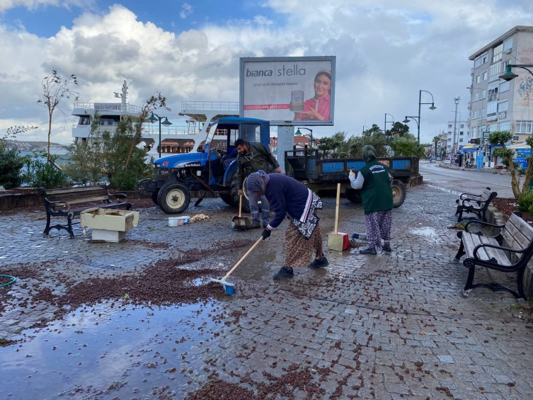 Kuvvetli fırtına ile gelen yağış Ayvalık’ı yıktı geçti