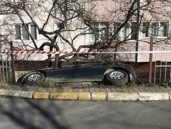 Aracını park etmek isterken ağaçla duvar arasına sıkıştı