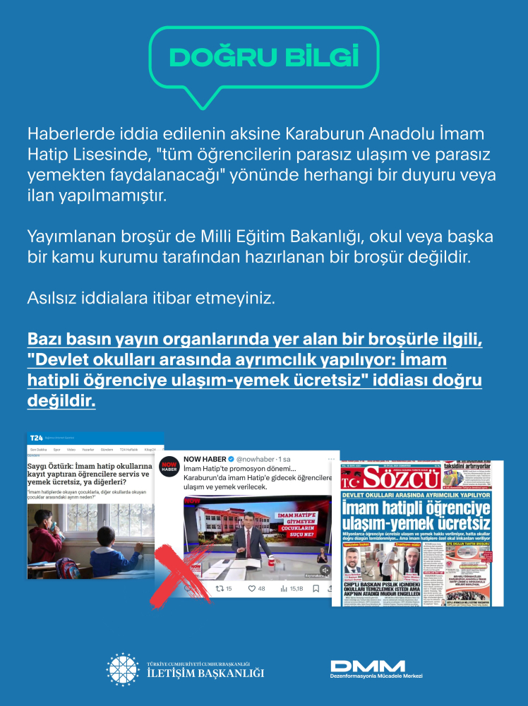 İletişim Başkanlığı "İmam hatipli öğrenciye ulaşım-yemek ücretsiz" iddialarını yalanladı