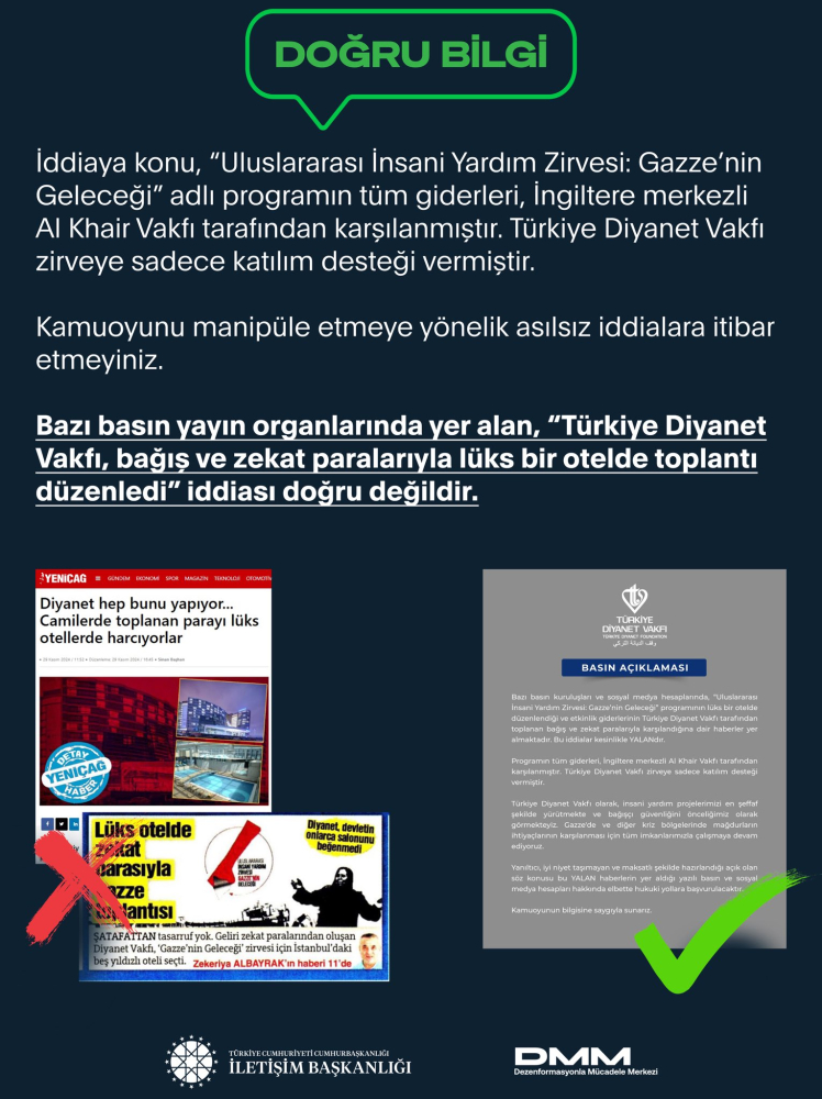 DMM, Türkiye Diyanet Vakfı 'bağış paralarıyla lüks bir otelde toplantı düzenledi' iddiası doğru değildir