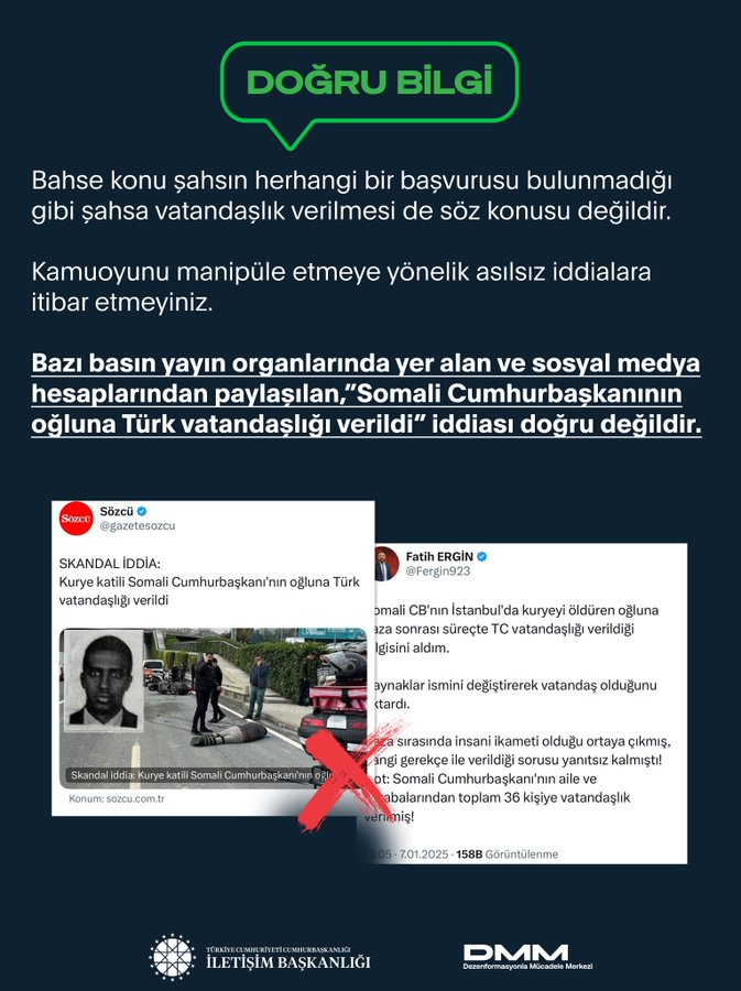 DMM, "Somali Cumhurbaşkanı'nın oğluna Türk vatandaşlığı verildiğine" yönelik iddiaları yalanladı