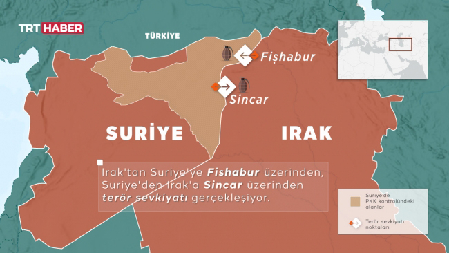 Suriye ve Irak arasında 'terör geçişi' bölgeleri... Grafik: Bedra Nur Aygün - TRT Haber