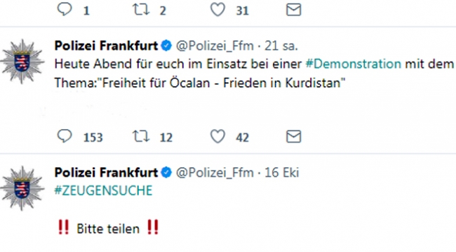 Frankfurt polisinden skandal PKK paylaşımı