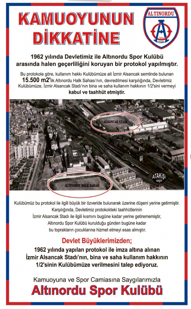 Altınordu, Alsancak Stadı'nın kullanım hakkının yarısını talep etti