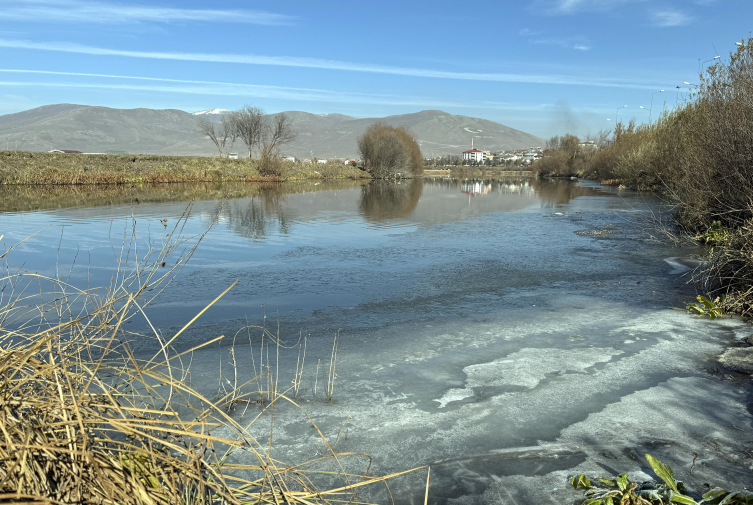 Ardahan'da Kura Nehri'nin yüzeyi buz tuttu