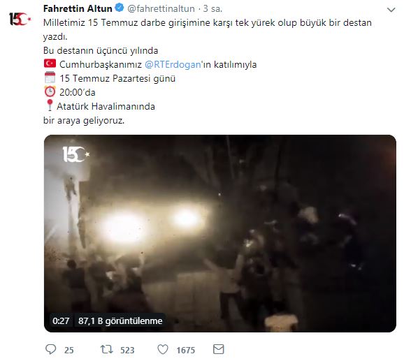 Fahrettin Altun'dan 15 Temmuz etkinliğine davet