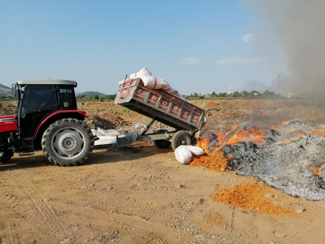 Gaziantep'te bulunan 25 ton çürümüş domates atığı imha edildi