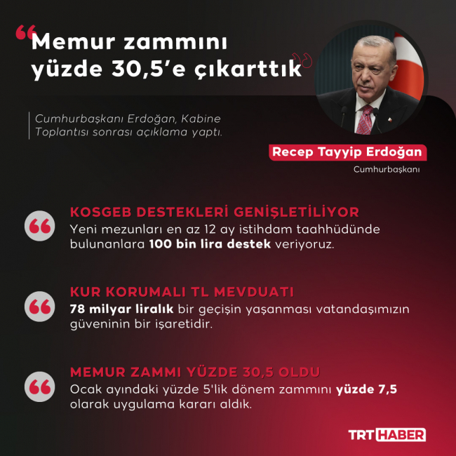 Cumhurbaşkanı Erdoğan memura verilecek zam oranını açıkladı