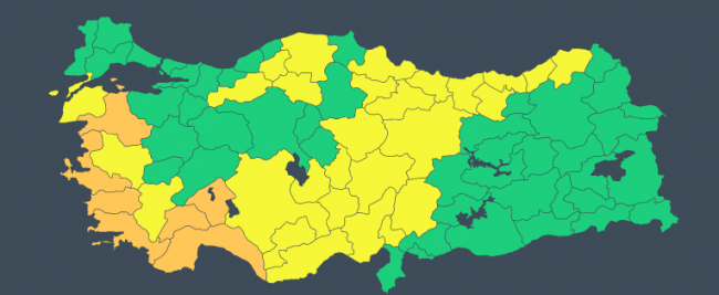 35 kente sarı ve turuncu uyarı