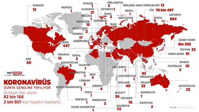 Koronavirüs yayılan ülkeler - İnfografik: TRT Haber