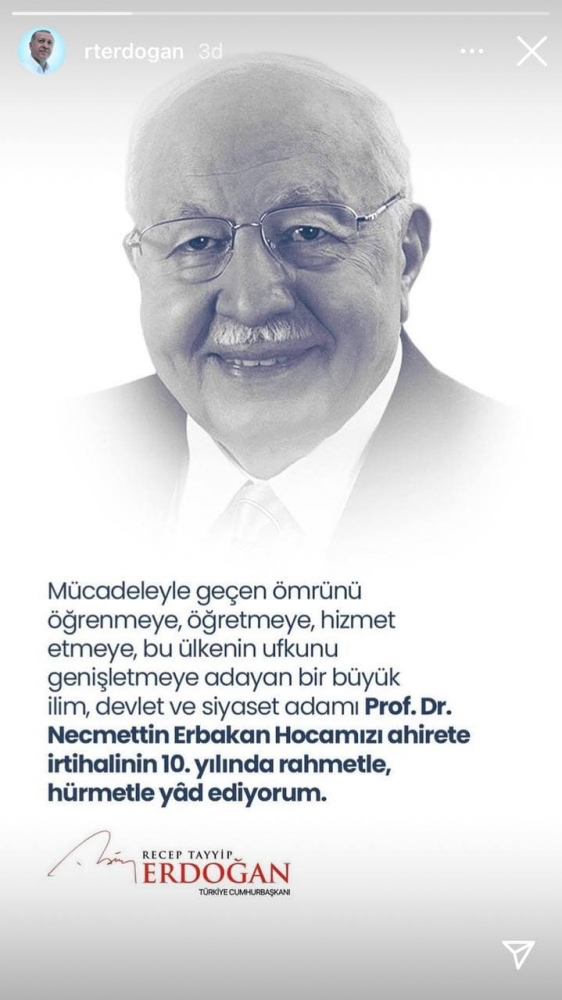 Cumhurbaşkanı Erdoğan, Necmettin Erbakan’ı andı