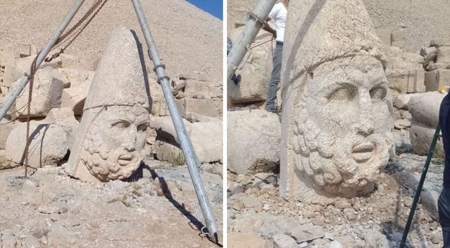 Nemrut Dağı'ndaki 2 bin 60 yıllık heykel devrilmekten kurtarıldı