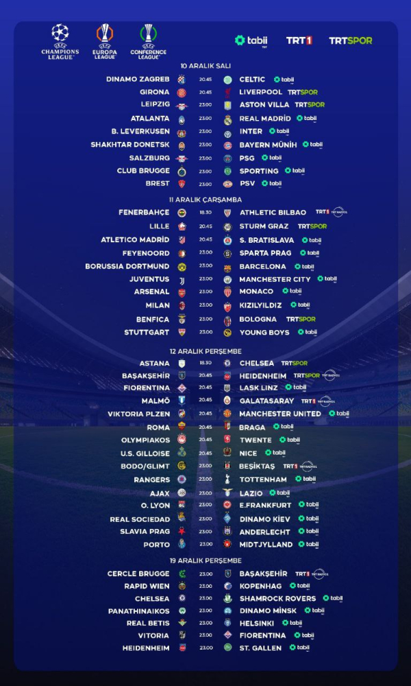 41 UEFA Maçı TRT’den Canlı Yayınlanacak