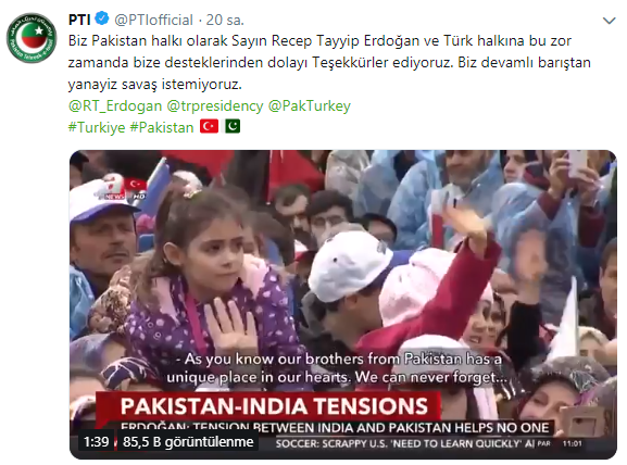 Pakistan iktidar partisinden Türkçe teşekkür