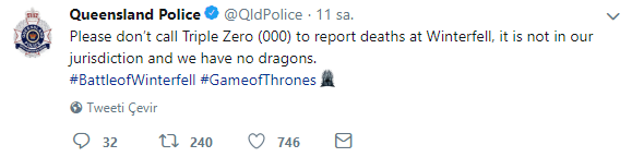 Queensland polisi isyan etti: Winterfell'daki ölümler yetki alanımız dışında