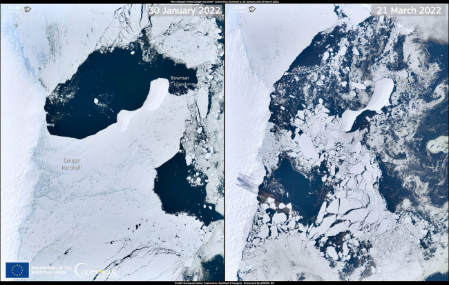 Soldaki fotoğraf 30 Ocak 2022, sağdaki fotoğraf 21 Mart 2022 tarihine ait. | Fotoğraf: European Union Copernicus Sentinel-2