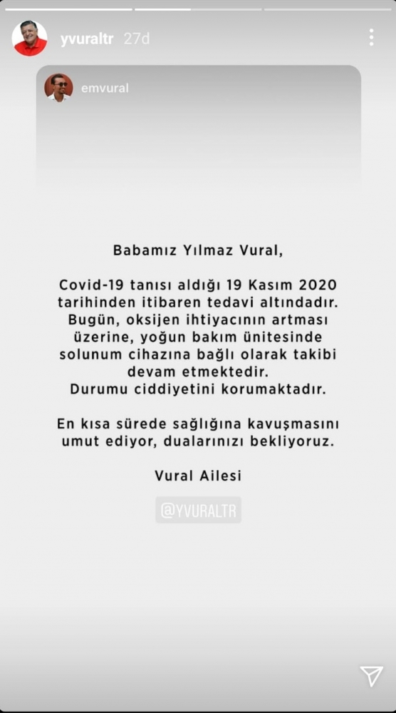 Yılmaz Vural’ın tedavisi yoğun bakımda sürüyor