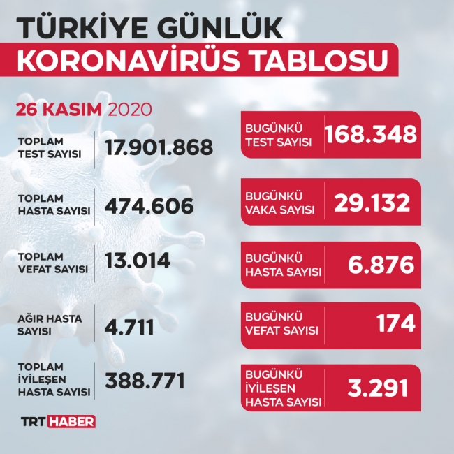 Son 24 saatte 29 bin 132 kişiye koronavirüs teşhisi konuldu